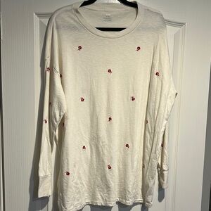 Aerie Cream Long Sleeve Tee with Red Accents